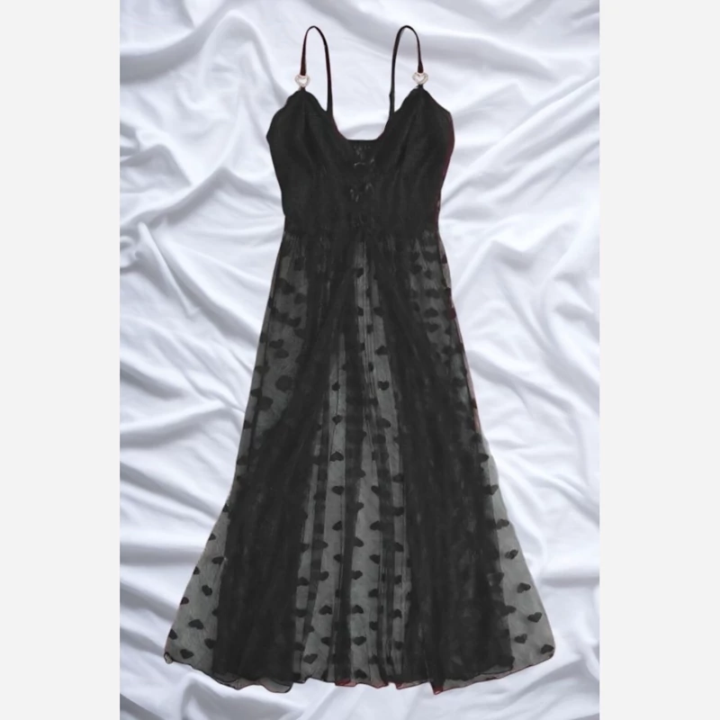 لباس خواب فانتزی بلند تور قلبی