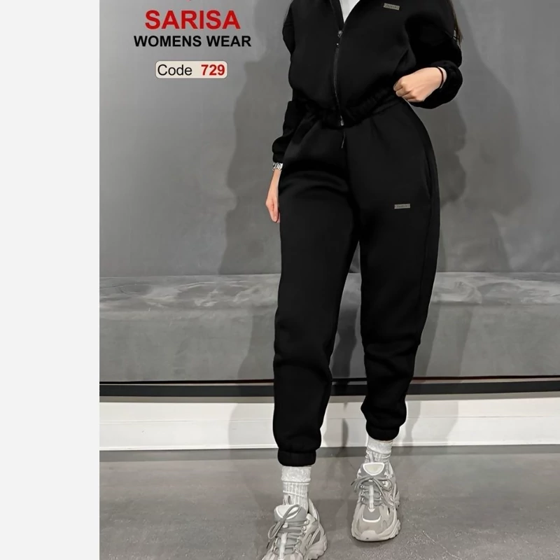 ست سویشرت تمام زیپ کمرکش و شلوار جیب امریکایی