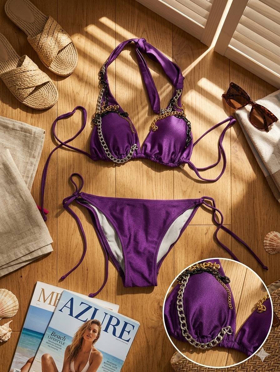 مایو ۲ تکه بنفش وارداتی زنانه برندBeach Queen