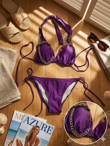 مایو ۲ تکه بنفش وارداتی زنانه برندBeach Queen