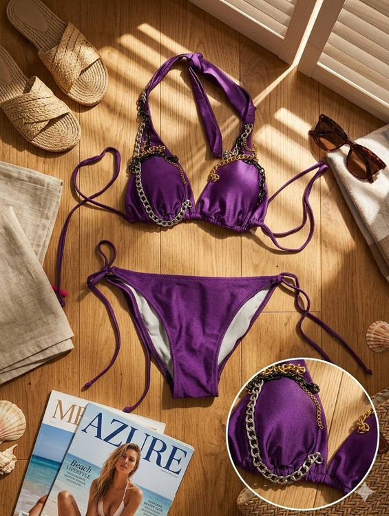 مایو ۲ تکه بنفش وارداتی زنانه برندBeach Queen