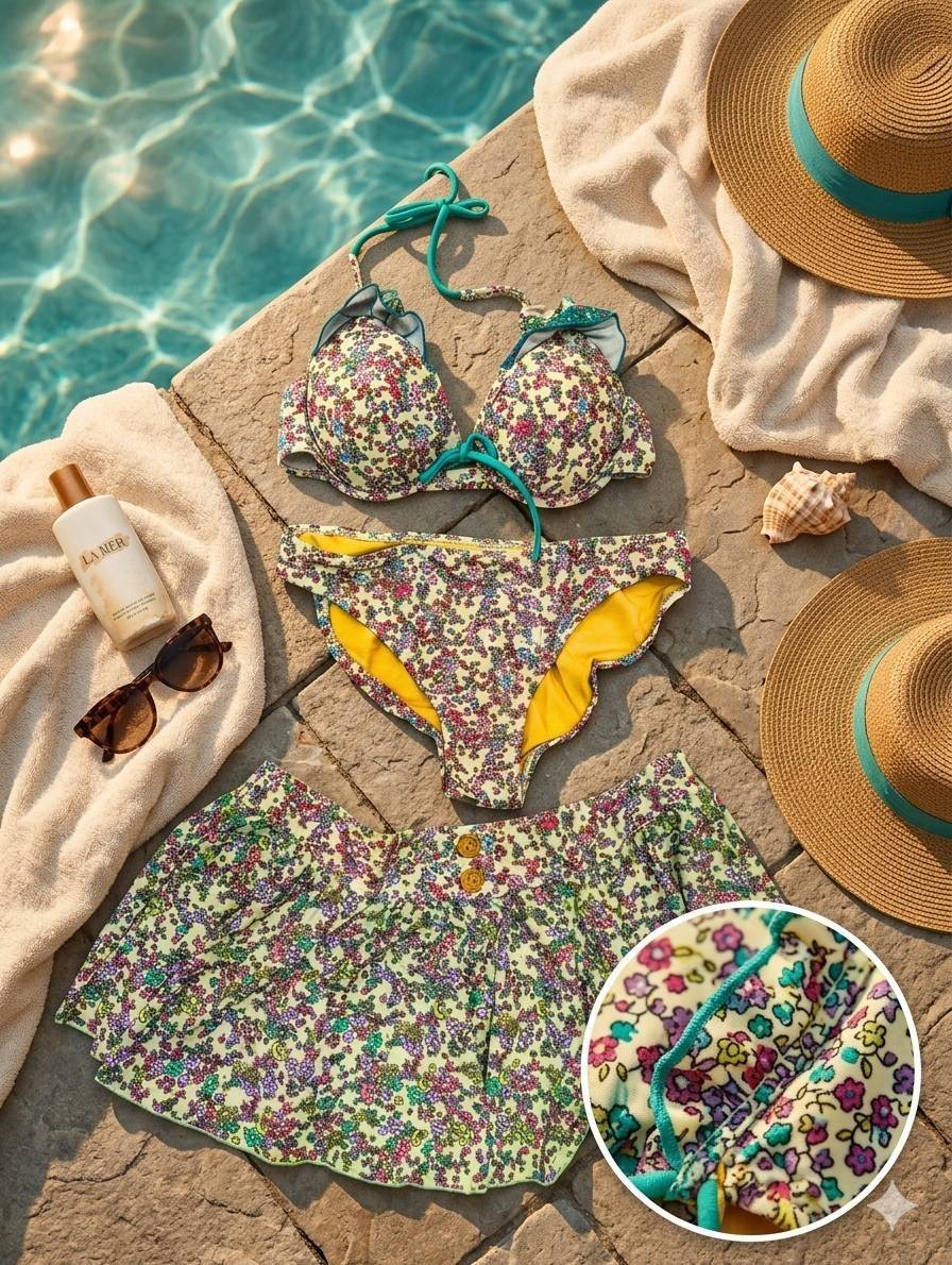 مایو ۳ تکه گلدار زنانه وارداتی برند Beach Queen