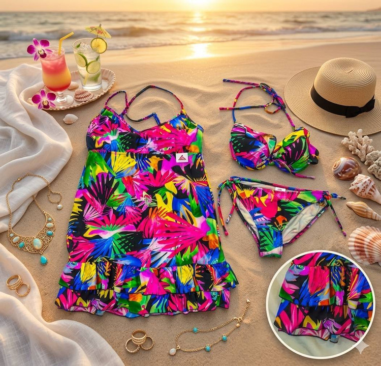 مایو ۳ تکه وارداتی یکسره زنانه برند Beach Queen
