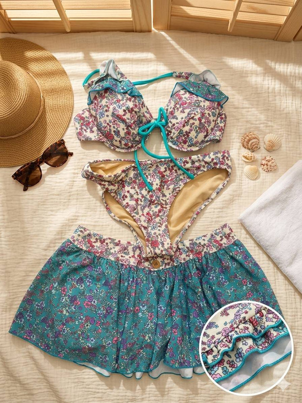 مایو زنانه سه تکه وارداتی جذاب وراحت برند Beach Quee