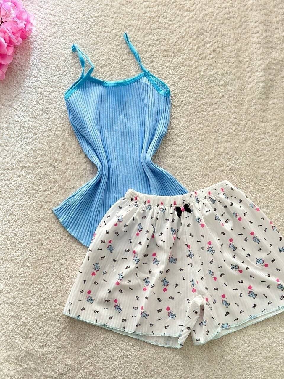 ست دو تیکه فانتزی فری سایز جنس کبریتی رنگ آبی و مشکی کد ۸۰۷۰۱ برند slim