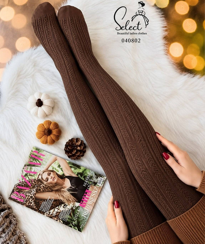 جوراب شلواری بافت قهوهای زمستانی Select کد 040802، پارچه ۲۸۰ پنتی گرم