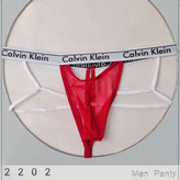 شورت استرینگ بندی مردانه قرمز با کش سفید Calvin Klein و پارچه توری بدننما