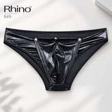 نمای جلویی و فرم استاندارد شورت مردانه چرم برند Rhino کد 849 روی زمینه روشن