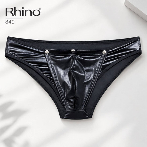 نمای جلویی و فرم استاندارد شورت مردانه چرم برند Rhino کد 849 روی زمینه روشن